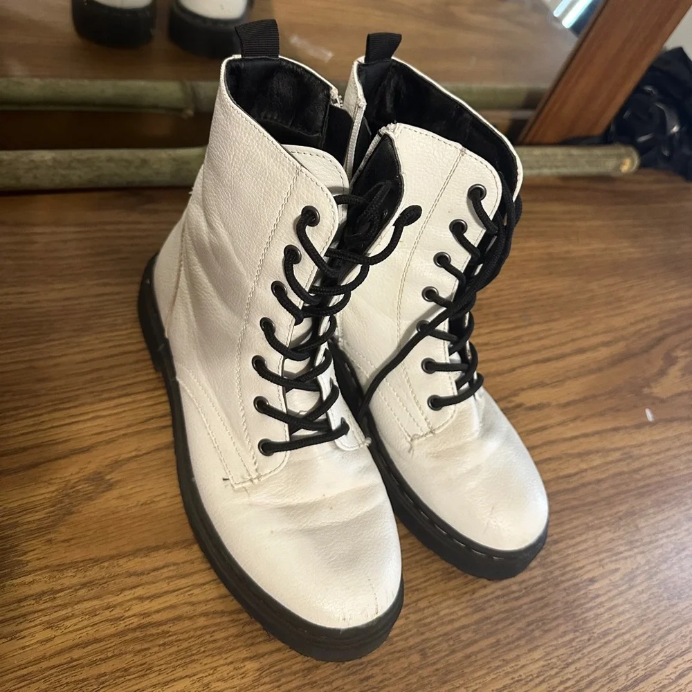 White Lace-Up Combat Boots - Picture 2 of 10